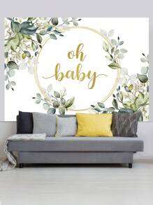 1pc Newborn Shower Photography Backdrops Watercolor Gold Green Eucalyptus Leaves Photo Background 59.1*39.4/82.7*59.1/106.3*70.9 Inches Sons Daughters Birthday Party Banner Indoor Outdoor Wedding Decoration Supplies