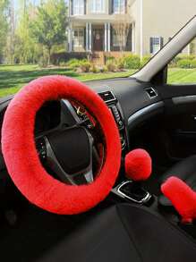 1 set accessoires d'intérieur de voiture pour femmes : housses de siège avant motif papillon mignon, couvre volant/frein à main/pommeau de vitesse en peluche, décoration suspendue de rétroviseur en peluche et strass, 1 paire de porte-gobelets en silicone, accessoires d'intérieur de voiture roses