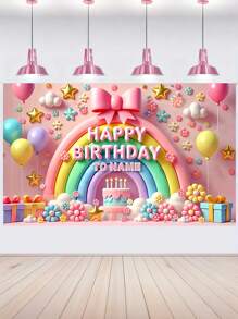 1pc Customizable Name Rainbow Bow Cake Birthday Party Background Fabric, Beautiful Personalized Wall Home Decor, Customizable DIY Pattern Party Decoration Wall Hanging, No Electricity Required Indoor/Outdoor Garden Decorations For Photo Booths, Entrances, Rooms, Three Sizes, Multi-Functional, Ornamental, Letter, Stylish, Modern, Colorful, Cute, Adorable, Casual, Custom, Personalized, Unique, Customized, Ideal Gifts For Him, Ideal Gifts For Her