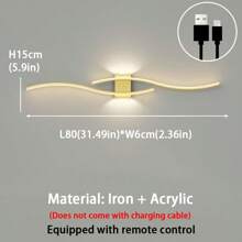 1 Piece Modern Gold LED Wall Sconce, Iron Body, Acrylic Shade, Easy DIY Assembly, Charging Cable Not Included, Suitable For Office, Bedroom, Dining Room, Hallway, Outdoor Decorative Lighting, Birthday Gift For Friends, With Remote Control, Adjustable Brightness