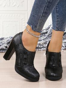 Women's Vintage Brogue High Heels Oxfords, Thick Sole Formal Dress Pumps, Multiple Colors Available, Black