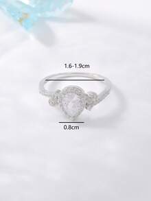 1pc Luxurious S925 Sterling Silver Water Drop Flower Zirconia Geometric Ring, Suitable For Women Wedding, Party, Date & Daily Wear - Silver - View 18