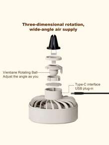 1 pièce Ventilateur de montage sur bouche d'aération de voiture avec lumière colorée, 3 vitesses de vent, faible bruit, ventilateur de refroidissement USB pour véhicules, mini ventilateur de voiture