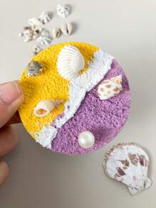 1pc Handmade Textured Colorful Ocean Theme Fridge Magnet, Natural Seashell 3D Relief Seascape Wave Fridge Decor, Suitable For Home Decoration, Daily Use And Holiday Gifts, Seaside Travel Souvenir