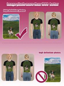 1pc Custom Printed Slim Fit Crew Neck T-Shirt/Sleepwear For Women