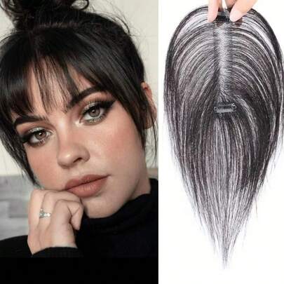 Pieza de cabello postizo recto de 8 pulgadas para mujer, hecho a mano con cabello humano, duradera, con línea natural del cabello y volumen aumentado gracias al trabajo manual a crochet