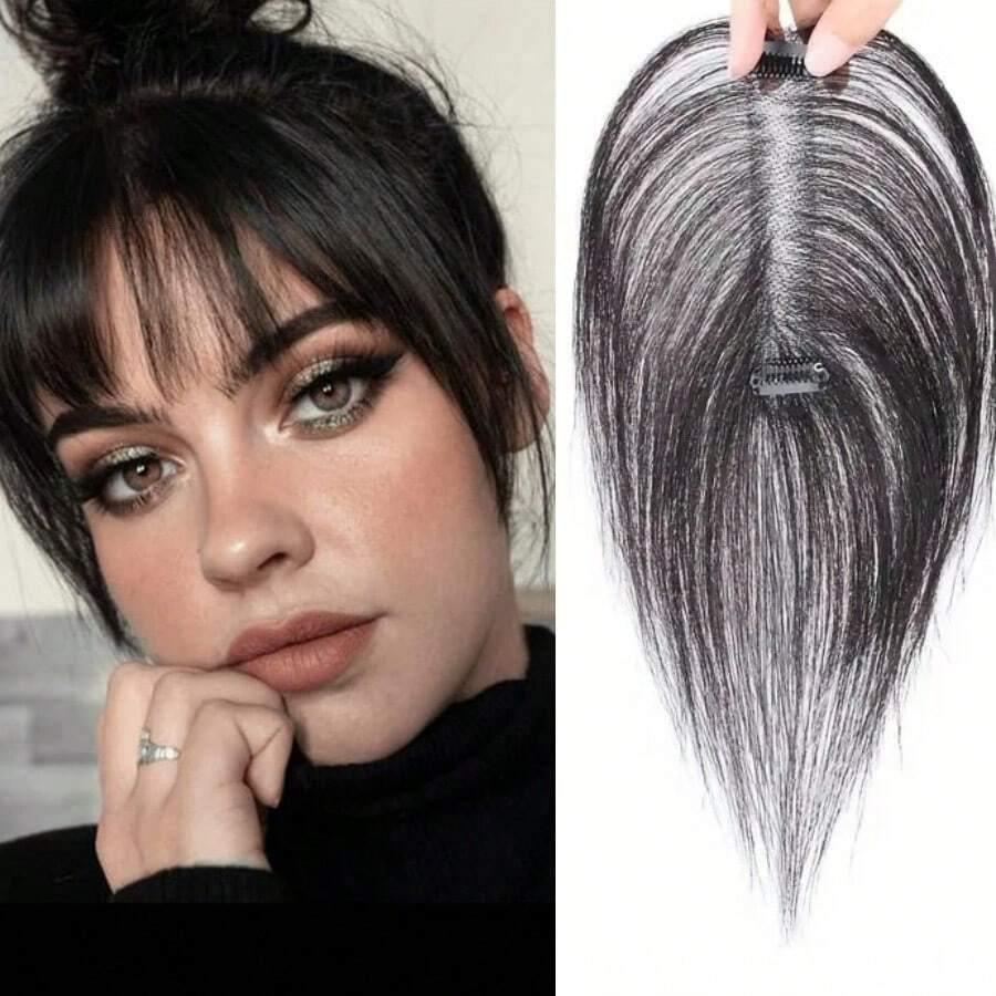 8 英寸女士假发头饰真人头发手工制作耐用直发饰，带自然发际线，全钩针手工制作，增加发量