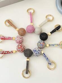 1pc Fashionable Full Rhinestone Ball Keychain, Crystal Keychain Bag Charm Car Key Chain - Multicolor - View 2