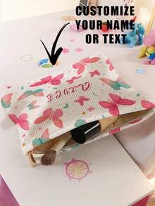 1pc Customized Name Pattern Corduroy Toiletry Bag, Excellent For Storing And Carrying Toiletries When Going Out, Can Be Customized According To Your Unique Design, Very Suitable For Children And Teenagers, Print Your Own Name Or Print Your Sister And Classmate's Name As A Gift