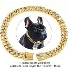 1pc Sparkling Faux Diamond Cuban Chain Dog Collar | Adjustable Puppy Necklace For Puppies And Cats | Luxury Pet Jewelry Gifts For Weddings/Birthdays/Christmas | Stylish Shiny Pet Accessories - Gold - View 13