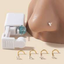 1/5pcs Fashion Charming Minimalist 316L Stainless Steel Inlaid Heart, Star, Geometric, Round, Square Zirconia Unisex Nose Rings, Disposable Piercing Tools, Body Jewelry Accessories, Great Gifts