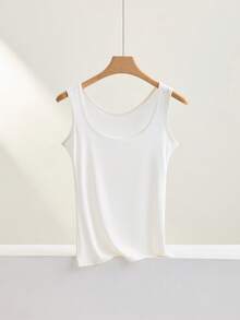 5pcs/Pack Simple Solid Color Women's Camisole, Round Neck Layering Seamless Tank Tops, Comfortable Stretch