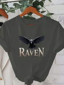 Black Raven On RAVEN Text Pure Cotton Women's T-Shirt Comfort Fit - Dark Grey - View 1