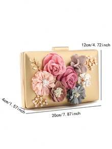 Valentine's Day Gift Love Holiday Date Ramadan Wedding Girlfriend Gift Lady Flower Evening Bags Pink Color Women Small Clutch Purse With Chain Shoulder Flap Design Diamonds Beading Box - Gold - View 6