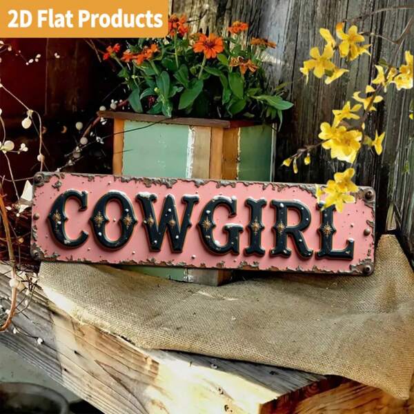 1pc Metal Wall Hanging "Cowgirl" Decor, Retro Art Sculpture, Frameless Metal Home Decoration, Suitable For Man Cave, Gothic Style, Workshop, Farmhouse, Kitchen, Bathroom, Cafe, Garage, Porch, Outdoor - Random Hanging Hole Style