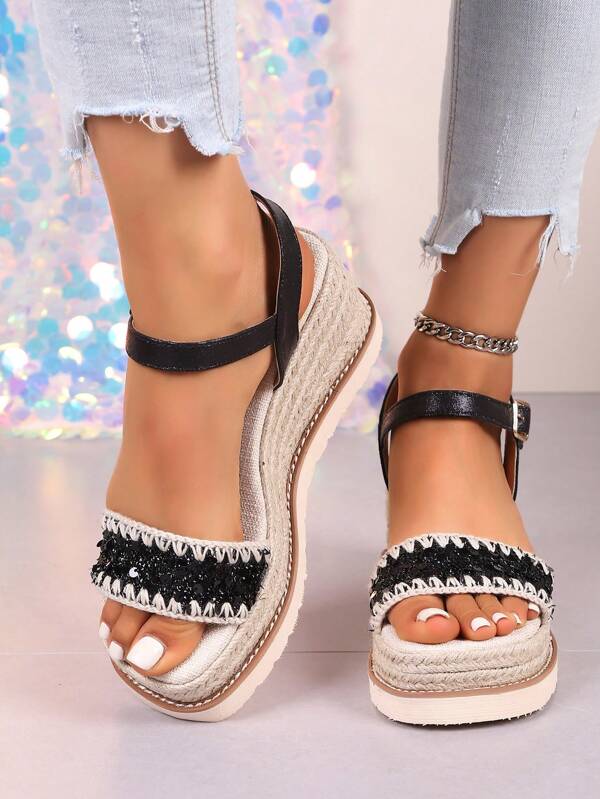 Women's Fashionable High-End New Sandals, Wedge Woven Sole, Open Toe Slide Slippers