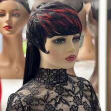 Black With Red Mullet Wig For Women Human Hair Straight Pixie Cut Wig For Long Tail Mullet Human Hair Wigs 10A Brazilian Virgin Remy Human Hair Mullet Wigs None Lace Front Wig Wolf Cut Wig Glueless Wigs For Party, Daily Use Put On And Go Wig - Highlight & Piano - View 5