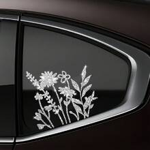 1 件闪光花卉乙烯基贴花贴纸，自粘闪光花卉设计，适用于汽车、家居、窗户、笔记本电脑、行李箱 - 卡通植物主题，不对称形状，一次性，多表面安装（塑料/玻璃/金属/陶瓷），耀眼的水钻装饰，非常适合汽车和个人配饰装饰 - 均碼 - 查看 13