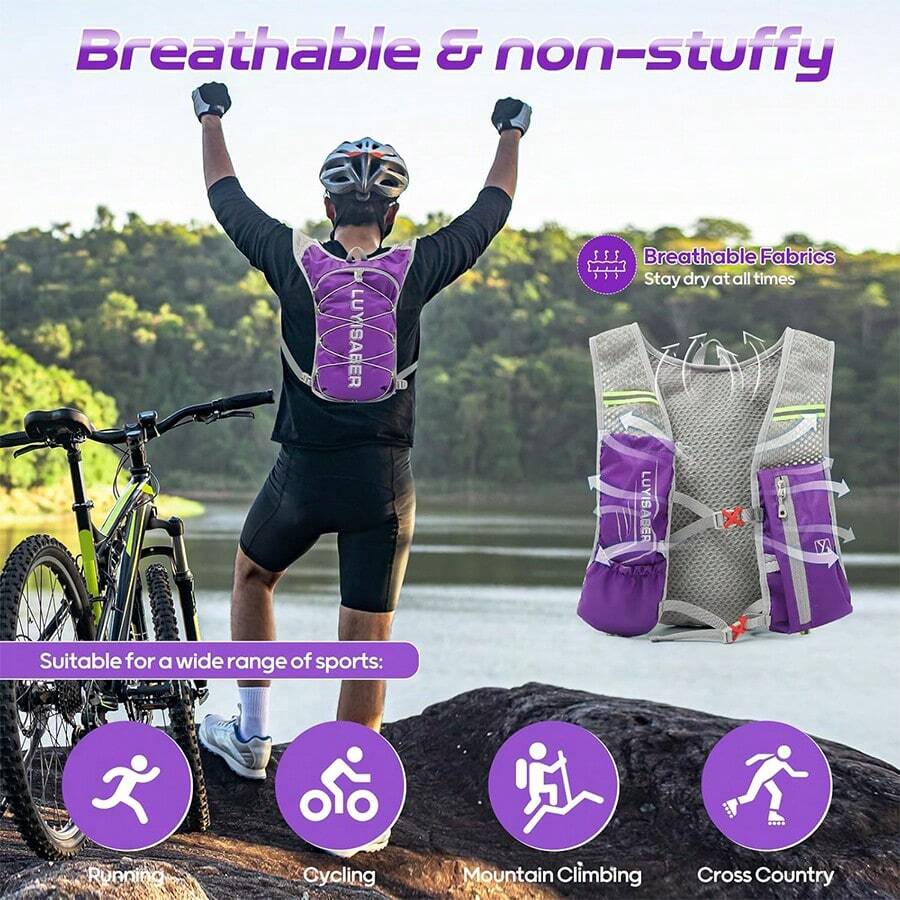 5L Marathon Running Hydration Vest, Lightweight Running Hydration Pack Without Water Bladder, Waterproof Sports Storage Bag Suitable For Triathlon, Marathon, Hiking, Running Sports Bag Summer Travel Accessories Vacation