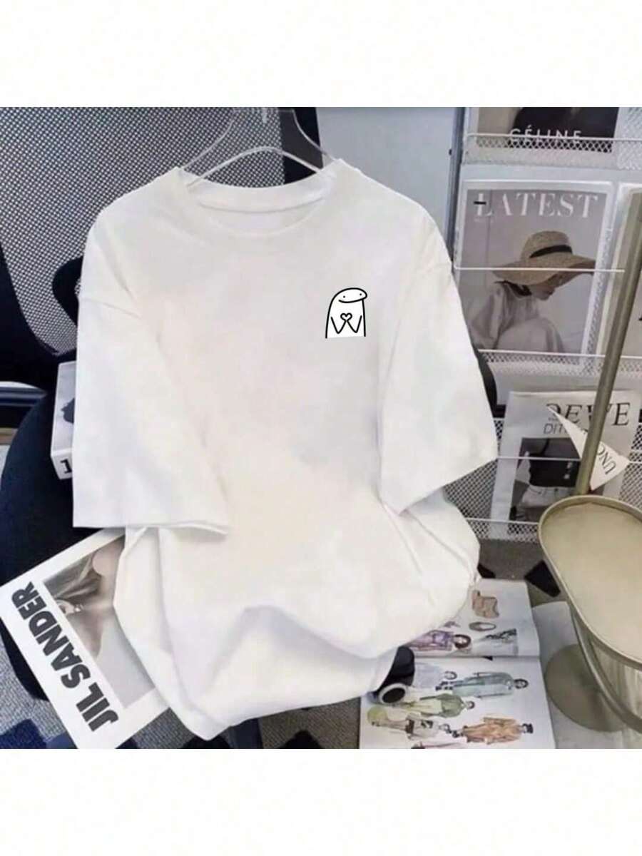 Men's 100% Cotton T-Shirt 30.1 Cute Print Immediate Shipping - White - View 1