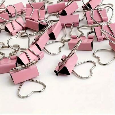 10pcs Pink Heart-Shaped Paper Clips, Ideal For Organizing Paper, Notes, Photos And Documents - Office, Home, School And Craft Supplies