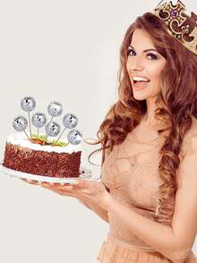 5/10/20 件银色玻璃迪斯科球蛋糕装饰 - 适合 70 年代主题派对、生日和蛋糕 - 无羽毛，耐用玻璃材质 - 彩色 - 查看 11