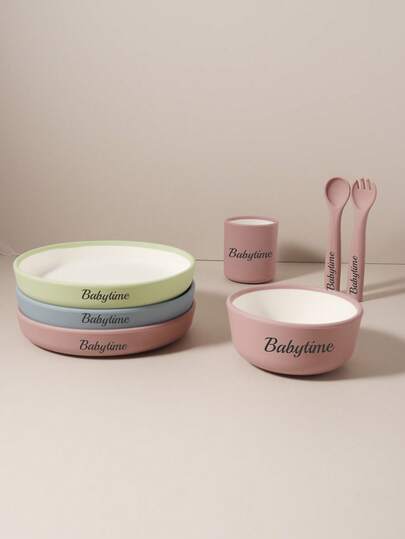 Ensemble de bol d'alimentation, assiette, tasse, cuillère et fourchette en silicone avec nom personnalisé pour bébé, set de vaisselle en silicone anti-chute pour enfants