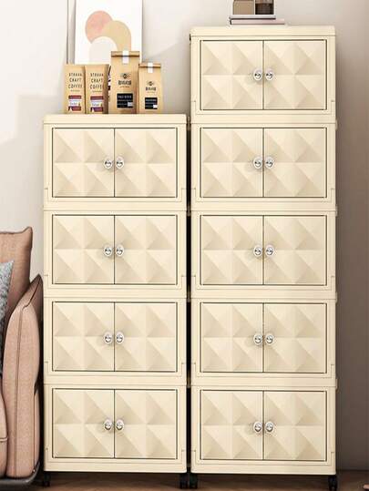 1 Stück 45 cm breiter faltbarer Aufbewahrungsschrank, 1-5 Ebenen wählbar, verstärkter Rollschrank mit Doppeltüren, freistehend, Aufbewahrungsregal für Zuhause, zum Organisieren von Kinderkleidung & Spielsachen, Plastik Faltschrank