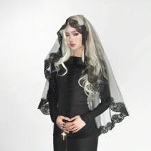 1pc Vampire Bride Dark Gothic Style Black Lace Mesh Headdress, Party Role Playing Props Accessories Headdress, Suitable For Festivals, Parties, Photoshooting Props