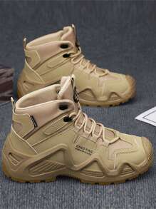 Men's Labor Protection Shoes, Outdoor Sports Color-Block High-Top Leather Horse Riding Boots, Retro Style, Comfortable And Fashionable, Versatile, Multi-Functional Outdoor Work Anti-Piercing Anti-Crush Mountaineering Shoes, Outdoor Sports Soft Bottom Soft Surface Lightweight Comfortable Men's Construction Shoes