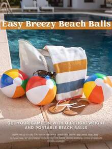 6个彩虹沙滩球，充气泳池派对装饰，散装沙滩球 - 夏季夏威夷热带主题派对装饰及礼品 - 彩色 - 查看 3