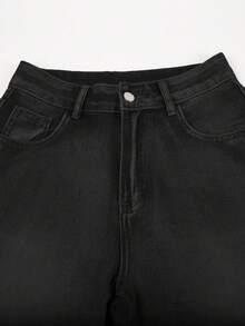 Y2K街头风中腰破洞毛边阔腿百慕大及膝牛仔短裤 - 黑色 - 查看 4