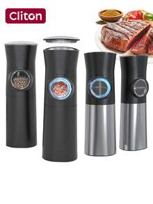 CLITON 2pcs Gravity Sensing Electric Pepper & Salt Grinder Set With Automatic LED Light - Popular Gift For Valentine's Day, Mother's Day, Cooking & Grilling In 2025 - Battery Powered, Holiday Gift Box Packaging, Kitchen Essential (Black)