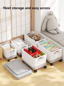 1pc Foldable Book Box With Wheels, Storage Box For Student Classrooms, Trolley Organizer Box For Dormitories, Book And Miscellaneous Storage Box