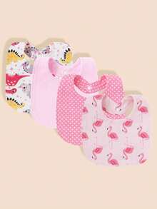 4pcs/Set Cartoon Print Bibs For Baby Boys & Girls, Spring, Summer, Autumn & Winter, With Adjustable Snap And Waterproof Feeding Bib