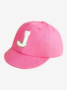 1 Pc Customizable 26 Letter Children's Solid Color Baseball Cap, Fashionable Casual Soft Brim Hat, Suitable For 1-3 Years Old Baby Girls Daily Outings, Vacation, Sun Protection - Rose Pink - View 11