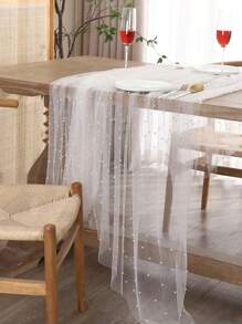1 Piece Pearl Chiffon Decorative Table Flag Wedding Decoration Tablecloth Indoor And Outdoor Table Decoration Cloth Solid Color Beautiful Background Cloth Wedding Supplies