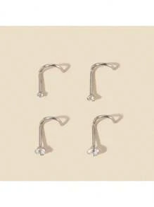 1/4pcs Fashion Chic Simple 316L Stainless Steel Cubic Zirconia Round Nose Rings, Versatile Disposable Body Piercing Jewelry Nose Stud, Suitable For Women's Daily Wear Gift