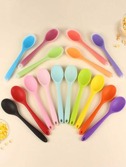 1pc Small Silicone Cooking Spoon, Cooking Stirring Spoon, Salad Mixing Spoon, Ice Cream Scoop, Non-Stick Heat Resistant Silicone Mixing Spoon, Dishwasher Safe, For Cooking And Baking