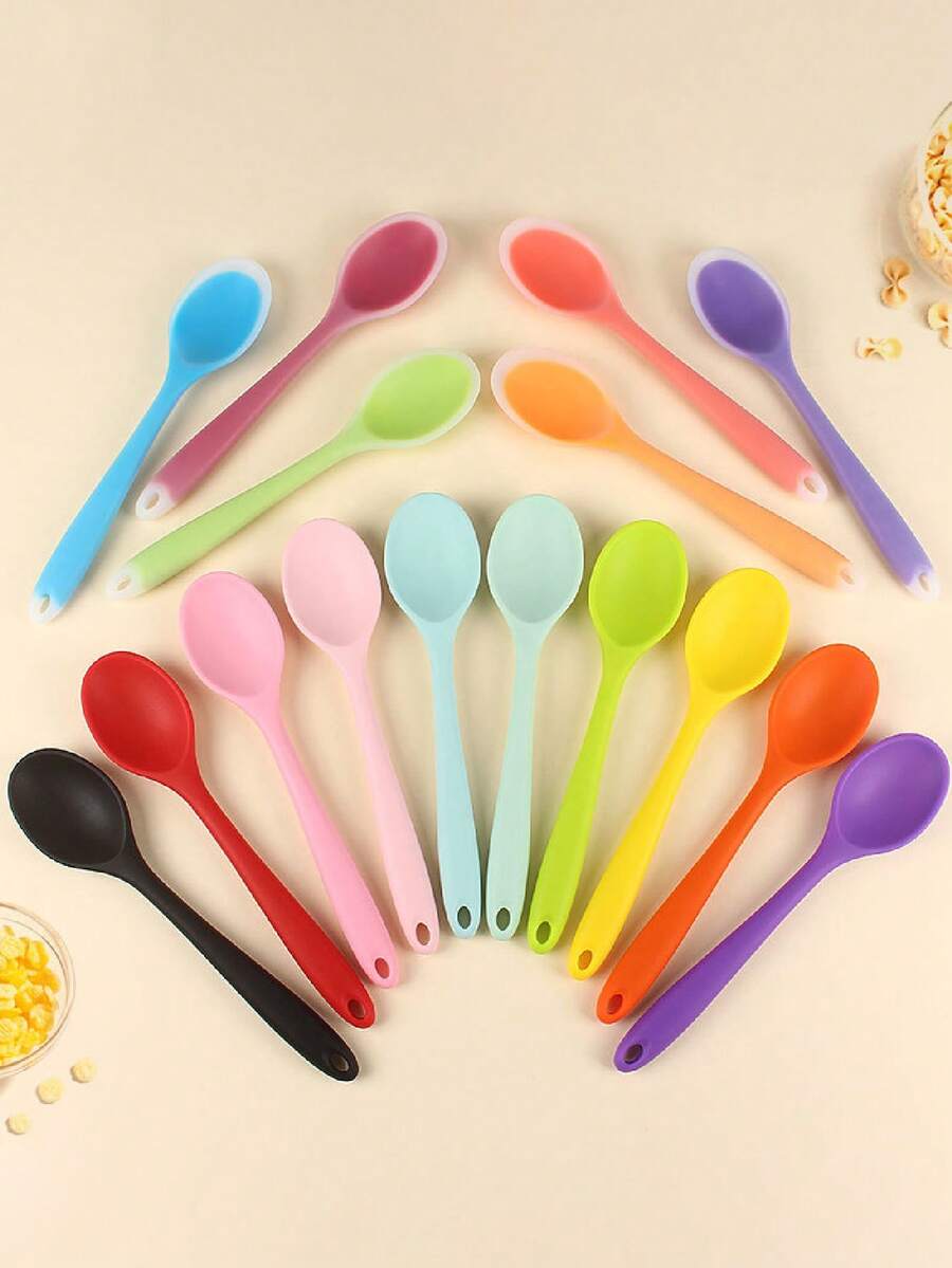 1pc Small Silicone Cooking Spoon, Cooking Stirring Spoon, Salad Mixing Spoon, Ice Cream Scoop, Non-Stick Heat Resistant Silicone Mixing Spoon, Dishwasher Safe, For Cooking And Baking - Multicolor - View 1