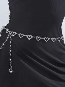 1pc Fashion Heart Rhinestone Decorated Metal Woven Waist Belt, Suitable For Ladies Casual Dresses In Summer