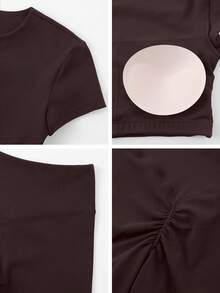 NcmRyu Women's Crop Top With Padded Bra & High Waist Hollow Back Yoga Workout Set, Shapewear - Coffee Brown - View 3