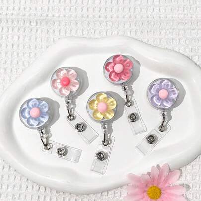 1 Stück 5-Blüten Blume Einziehbarer Clip Verlust-verhindernder Arbeits-Ausweis-Halter für Ärzte, Krankenschwestern, Schulbedarf, Einschulung