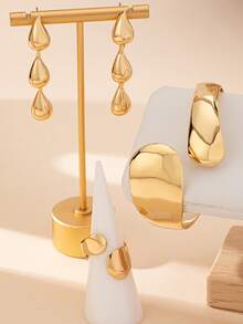 金色金属水滴形手链、戒指、耳环套装，简约优雅时尚，适合作为母亲节礼物、参加派对和日常佩戴。 - 金黃色 - 查看 3