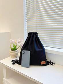 New Canvas Backpack, Shoulder Strap & Drawstring Pocket Design, Shopping/Student Bag, Bookbag - Black - View 7