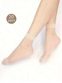 10 Pairs Women's Solid Color Round Neck Socks, Thin Breathable Casual Ankle Socks For Summer - Apricot - View 10