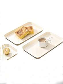 1 pieza Bandeja rectangular de plástico para café/té, bandeja de servir para uso en sala de estar, cocina, dormitorio, restaurante - Blanco - Ver 5