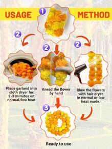Marigold Garland For Decoration, 1 Pc Of 5 Feet Yellow Orange Long Artificial Marigold Flowers Strings Home Decoration For Pooja Diwali Wedding Mantle Decorations
