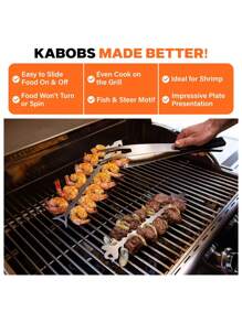 Brochettes réutilisables en acier inoxydable en forme d'arête de poisson - Bâtonnets de cuisson et de grillage pour l'extérieur, idéaux pour le bœuf, le porc, les crevettes, le poulet, les légumes et les fruits de mer. Outils de cuisine essentiels pour le grillage, accessoires de grillage d'extérieur