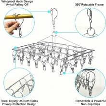 1pc Stainless Steel Sock Drying Rack, With Multiple Clips, Rotating Hook Windproof Clothes Hanger, Suitable For Socks, Bras, Lingerie, Laundry Accessories